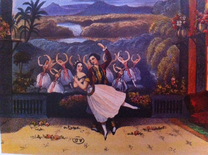 Escena del ballet «La Péri», 1842, libreto de Théophile Gautier (1811-1872), coreografía de Jean Coralli (1779-1854). Grabado, Francia, siglo XIX.